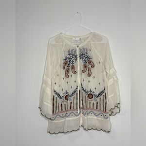 Karyn Seo Cream Embroidered Peasant Blouse